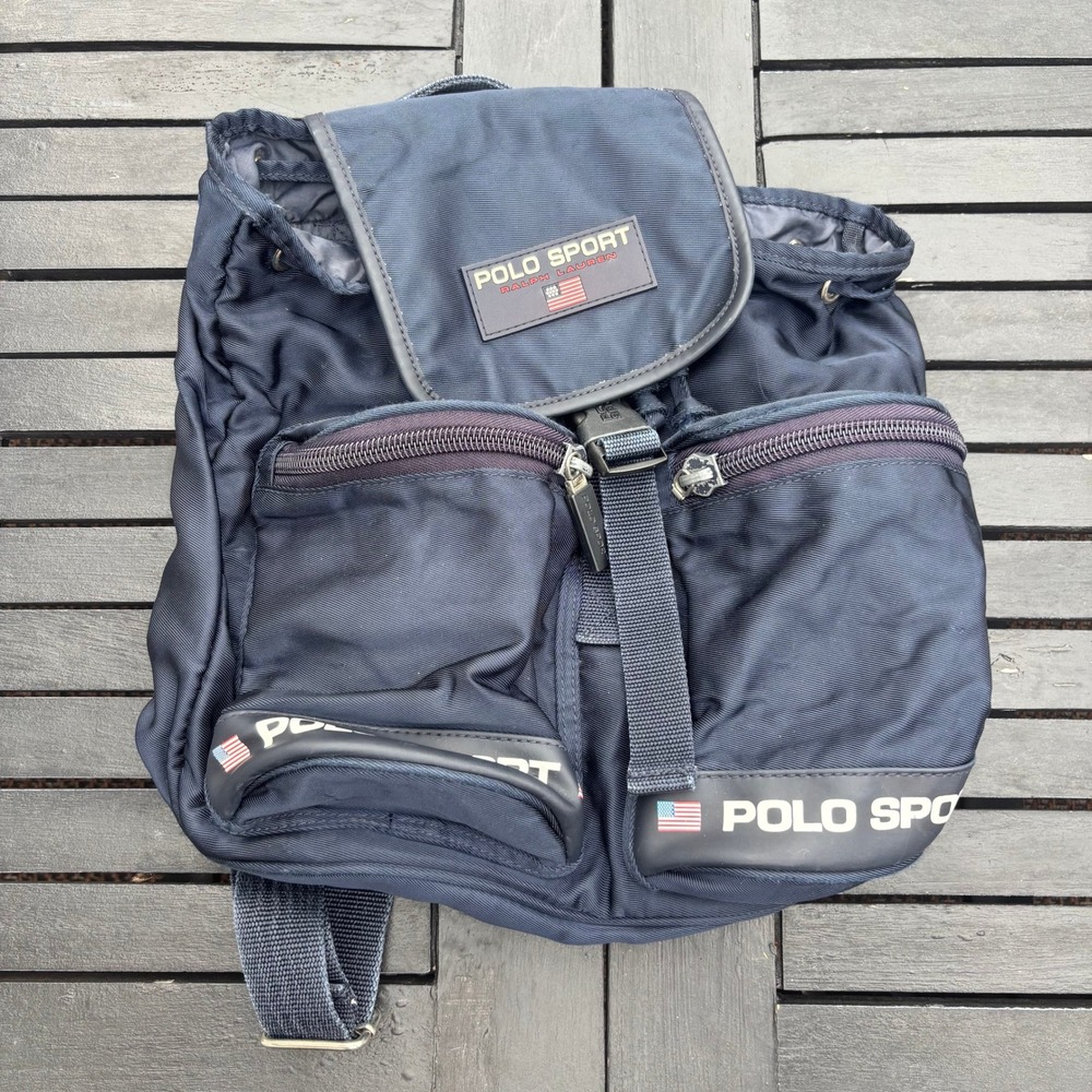 Polo Sport Backpack Unisex Large Navy Blue Good Vintage 90s Ralph Lauren Bag